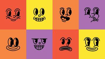 Logo and design element bundle with smiling mascot illustrations, hand drawn hearts, linear symbols, and quirky stickers made for eye-catching branding, ads, and social content. vector