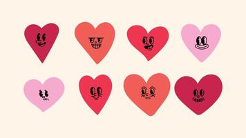 design with cute smiling mascots, graphic elements, abstract hearts vector