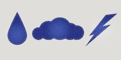 Collection of jeans patches drop, cloud, lightning vector