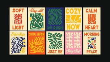 90s-style funky poster collection featuring abstract geometry, playful color vector