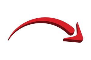 Red 3d curved arrow pointing right downward direction on transparent background for design and infographic vector