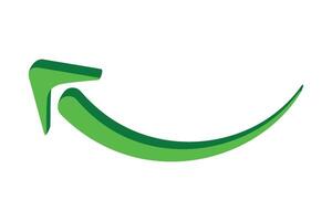 Green 3d curved arrow pointing right upward direction isolated transparent background icon design vector