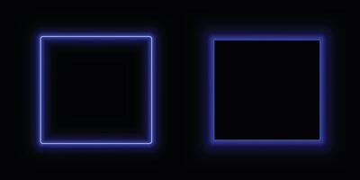 Deep blue neon square frame isolated on black background with glowing border for decoration and mockup vector