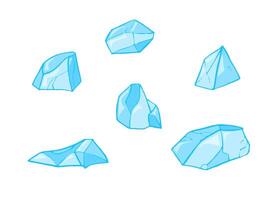 Set of light blue ice cubes melting on white background vector
