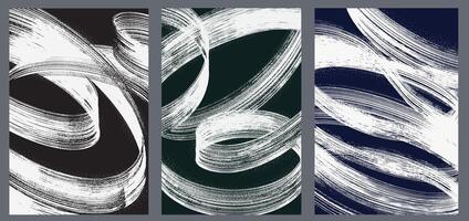 White distressed grainy high texture in various squiggle shapes set. Disintegration, halftone effect, bold brush strokes. Template dust overlay distress grain texture for modern grunge posters. vector
