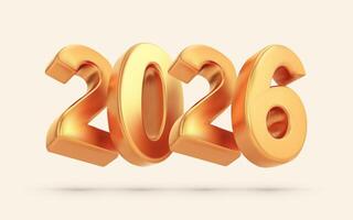 3d realistic gold numbers 2026. Volumetric numbers hovering in the air. Design object for New Year greeting cards, poster, advertising banners. Metal numbers 2026. 3D golden element. vector