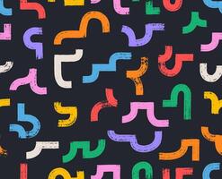 Abstract colored hand drawn bold brush strokes seamless pattern, curved thick lines and arches. Pattern for collages. Grunge geometric kid elements. Chaotic abstract shapes in doodle style. vector