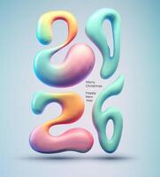 3d numbers 2026 Happy New Year design . 3d realistic abstract . Bright colored liquid forms in the form of numbers. Trendy design template unique new year 2026 logo vector
