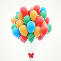 3d realistic glossy colored set balloons. Template colorful shiny helium balloons with string ribbons for party, birthday, anniversary, wedding. 3d realistic balloons on white background vector