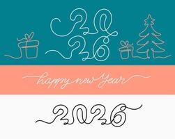 2026 one continuous line banner template. New Year symbol. Minimal banner with editable stroke. Set of 2026 continuous one line. illustration isolated on white background. vector