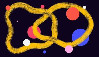 Grainy two rings drawn with a brush, irregular abstract shape, intersecting with each other. swirled brush stroke with spray texture. Abstract poster stipple background with curly brush stroke. vector