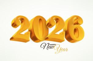 3D realistic numbers 2026 in a gold color. Luxury design object for New Year greeting cards, poster, advertising banners. Template metal numbers are bold and sleek. 3D element isolated on white vector