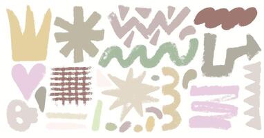 Collection of pastel hand drawn crayon shapes and forms. Childish colored crayon elements. Abstract doodle geometric crayon shapes in retro style. doodle marker drawing. vector