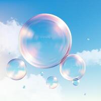 Realistic glass globe, colored soap bubbles. 3d glossy crystal sphere, optical bead, round orb water clear drop, soap bubble, gloss shiny empty button. realistic soap bubbles vector