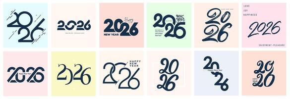 2026 Happy New Year logo text design set. 2026 color number design template. Year design with letter logo concept, poster, calendar, flyer. Christmas 2026 Happy New Year symbols. illustration. vector