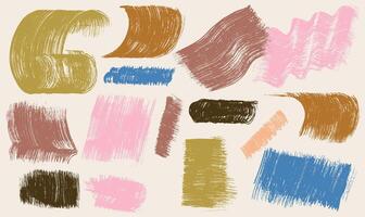 Set of creative abstract art shapes, doodle objects in grunge style. Hand drawn bold brush drawn colorful zigzag, squiggly lines. Art naive playful shapes. illustration. vector