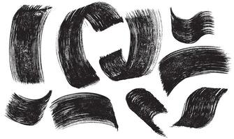 Set of distress damages abstract. Art grainy rough bold brush strokes with hand drawn pattern. Black texture overlay. Retro grunge for posters, background. Design, bold waves, curves. vector