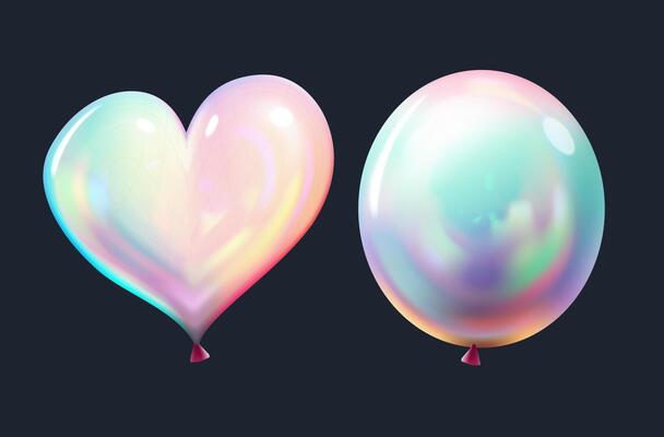 Balloon 3d chrome, heart and ball figure . Template Y2k style, Realistic , set of balloon. Helium balloons for Happy birthday, wedding, party anniversary, congratulations.