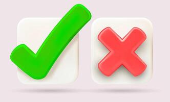 green tick symbol, red cross sign in square. Approval. White squares Yes or no icon. Like and dislike icon. Template for approve or deny line art icon for apps, websites and ui ux. vector
