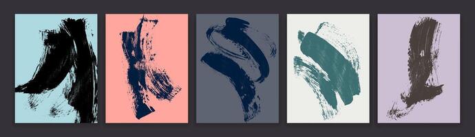 Set of grainy bold brush stroke with texture. hand drawn distress damaged edge template. Grainy texture shape with black small dots. Retro background. Squiggle for retro collages, banners. vector