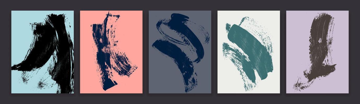 Set of grainy bold brush stroke with texture. hand drawn distress damaged edge template. Grainy texture shape with black small dots. Retro background. Squiggle for retro collages, banners.