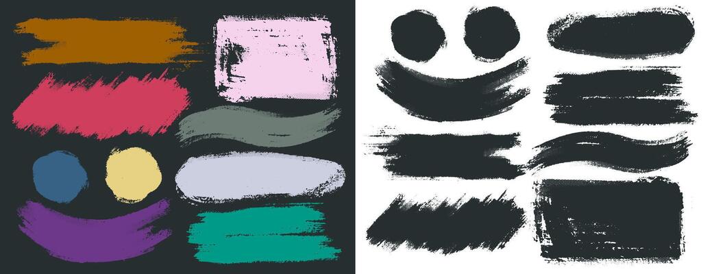 Set of colored grunge brush strokes. brush strokes. Colored background. Hand drawn distress damaged edge vintage template, banner. Bold brush stroke, splashes of paint with texture.