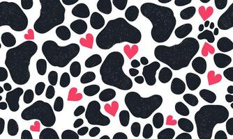 Seamless pattern cute grunge paw toe and heart pattern background for fabric print . Seamless pattern dog tracks. Pattern with animal paws, hearts. Seamless stylish and cute pattern. vector