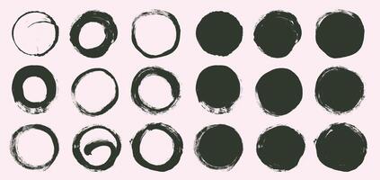 Set of dark grunge round shapes. Collection of brush strokes frames elements, frames for design. abstract shapes in doodle grunge style. Trend squiggles, circles, dots and wavy bold lines. vector