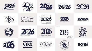 2026 Happy New Year logo text design set. 2026 black numbers design template. 2026 Happy New Year symbols big collection. illustration with labels, logo isolated on white background. vector