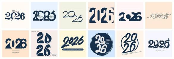 2026 Happy New Year logo text design set. 2026 color number design template. Christmas 2026 Happy New Year symbols. Year design with letter logo concept, poster, calendar, flyer. illustration. vector