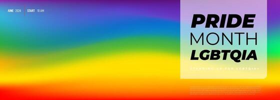 Colorful LGBTQIA pride month, banner with new gradient pride flag background. 2024 Banner Month Background On Pride Month Colorful Rainbow Concept. template background. vector