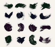 Set of black paint, rectangular ink brush stroke, shapes. Old dirty grunge design element, box or background for text. Template grungy smears and rough stains. high texture Hand drawn ink. vector