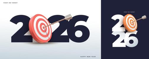 Happy New Year 2026 concept. Greeting card and round colored target with arrow. Template New goals for next year and achieving success. Set of 2026 square background. design 2026. vector