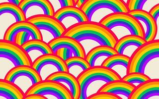 Seamless pattern diverse colorful rainbow illustration. LGBT issues or diversity spectrum background concept. Multi color rainbows cartoon in funny hand drawn style. vector