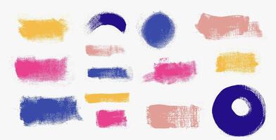 Round and straight brush strokes on canvas, textured prints with paint on paper set. Charcoal pencil curly lines, squiggles, shapes. Grunge pen scribbles . Art hand drawn pencil lines, doodles. vector