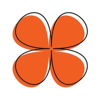 Vibrant orange flower with solid color and offset black doodle outline. A fun and bold floral graphic with retro style. vector