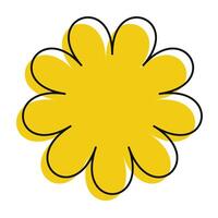 Bright yellow flower with bold solid fill and playful scribbled black outline. A cheerful daisy icon with hand-drawn charm. vector