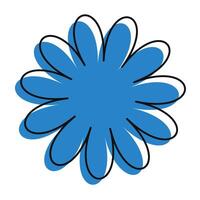 Scribble-style blue flower with slightly shifted black outline. A bold, colorful icon with retro floral character. vector