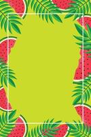 Watermelon and Leaves Frame with Copy Space for Text Illustration. vector