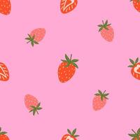 Seamless patterns with strawberry on pink backgrounds . Cute fruit print. vector
