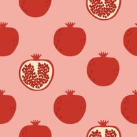 Seamless pattern with pomegranate on pink background illustration. Cute fruit print. vector