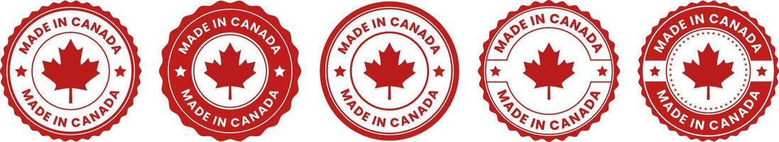 Made in Canada Maple Leaf Red Badge and Stamp Collection for Authentic Product Certification vector