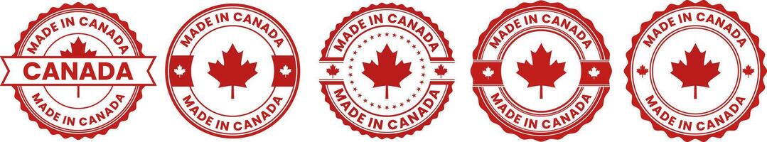 Made in Canada Red Maple Leaf Stamp and Label Set for Quality Product Certification and National Origin Branding vector