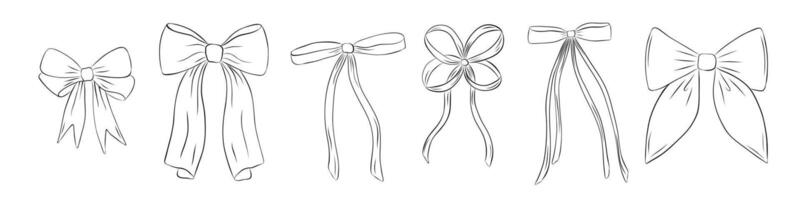 Set of bows in retro style. Doodle bow vector