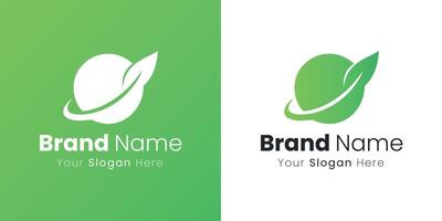 Eco Friendly Logo Design with Leaf Planet Orbital for Branding and Brand vector