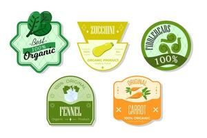 Retro fruits banner and labels. Different juices stickers. Packaging tags with zucchini, fiddleheads, fennel, carrot. Set of seasonal fruits labels stickers and marks or badges template for packaging vector