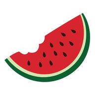 Juicy watermelon slice with bite. Flat cartoon style summer fruit illustration. Isolated on white. vector