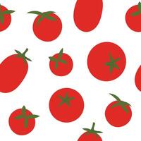 Seamless pattern with whole red tomatoes. Simple flat design with green stems on white background. vector