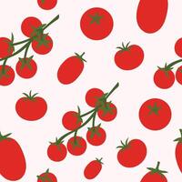 Seamless pattern with tomatoes on branches. Flat illustration with red vegetables on white background. vector