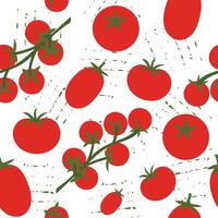 Seamless pattern with red tomatoes and green splashes. Flat background for food design. vector